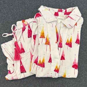 Soma Vibrant Pink, Gold and Cream Tree Pajama Set. The Cool Nights Collection.